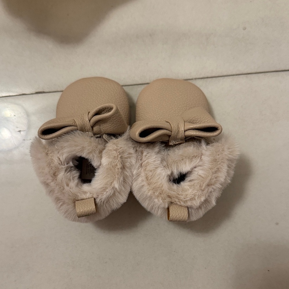 First Impressions Tan Baby Shoes with Bow